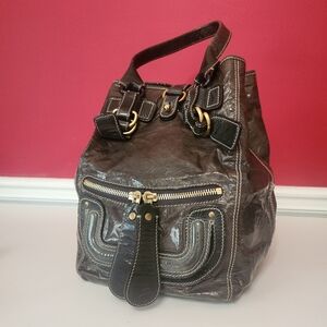 Authentic Vintage Dark Brown Gray Chloé Designer Tote Bag Used